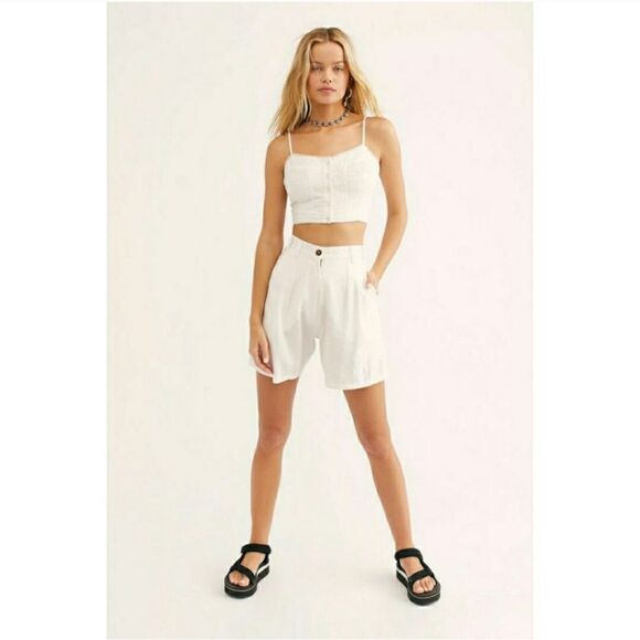 Jen's Pirate Booty Blossom High Waisted Pleated Linen Blend Shorts White Small - Picture 1 of 10